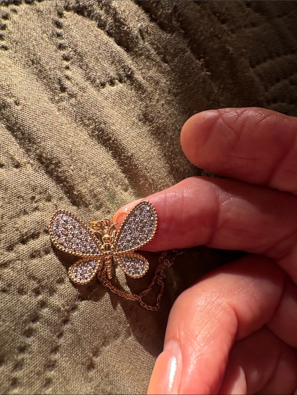 Butterfly Pendant and Chain 14 KT Yellow Gold . 25 CT Diamonds